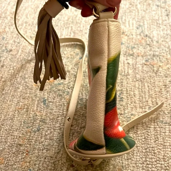 Vintage Sharif Pink/Green Hand Painted Tulip Crossbody Bag